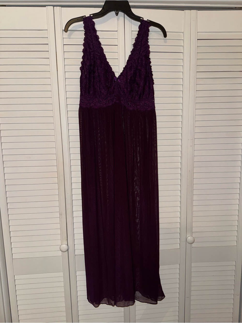Women’s Lace & Sheer Long Nightgown - Deep Plum